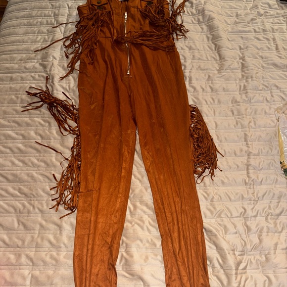 Chic Rust Fringe Jumpsuit - Picture 1 of 6